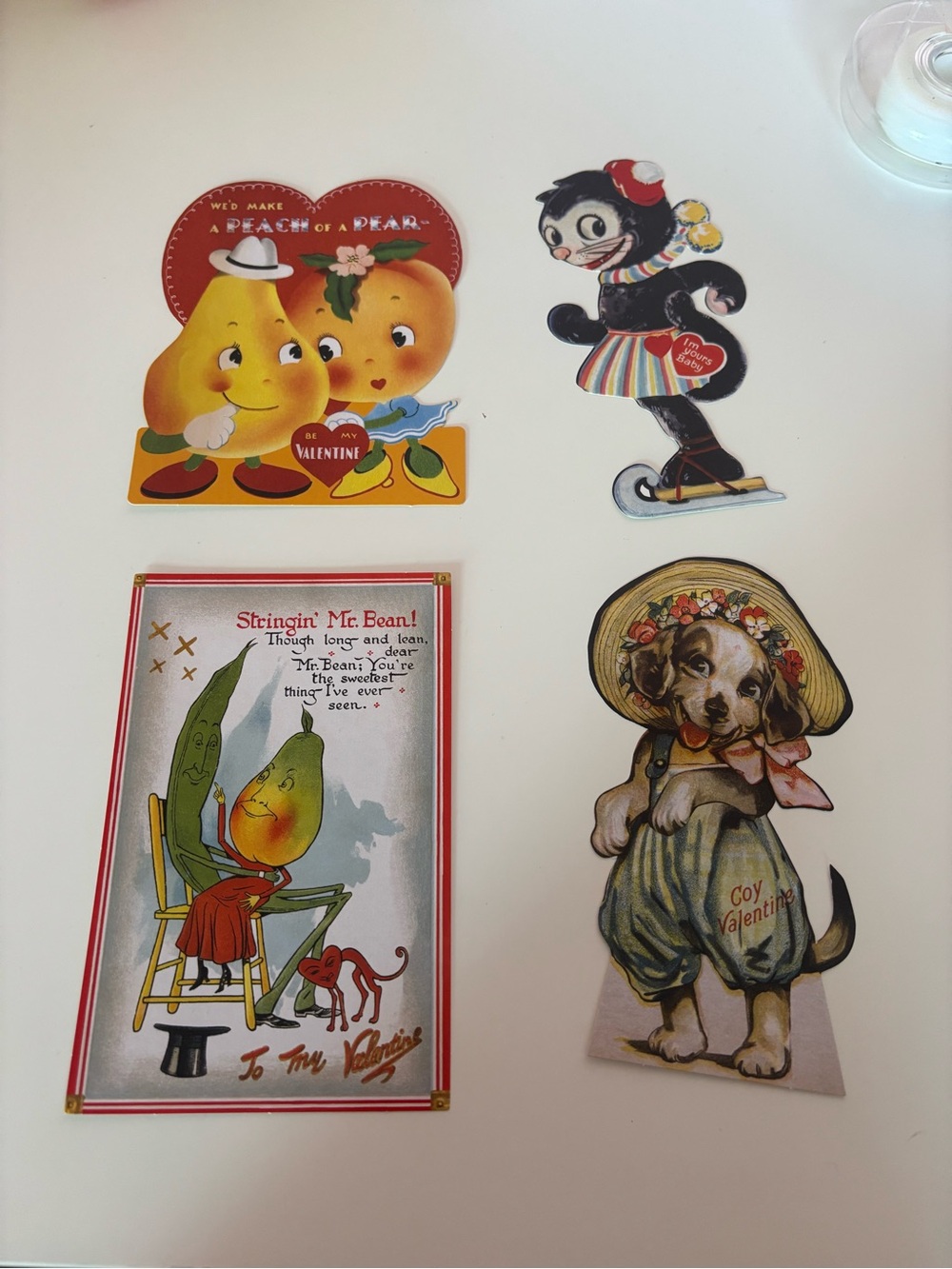 Vintage-style Assorted Valentine Cutouts - Colorful Fruit, Puppy & Kitty Designs